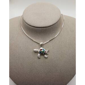 Colorful Sea Turtle Enamel Necklace 18" Box Chain Alterimage